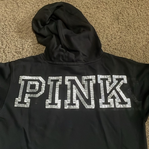 Ladies “PINK” long sleeve hooded sequin accent lightweight sweatshirt. Sz XS - Picture 10 of 12